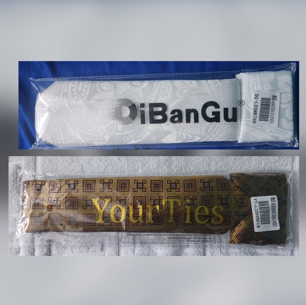 NEW 2 Sets 100% Silk Ties, Clips, Pocket Squares, Cuffs "YOURTIES" & "DiBanGu"